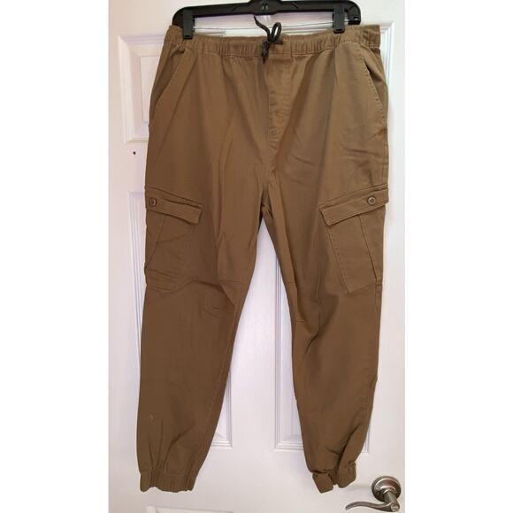 Mecca Cargo Pants Mens Size Large Baggy Pull On Drawstring Joggers Skater Tan - Picture 1 of 8